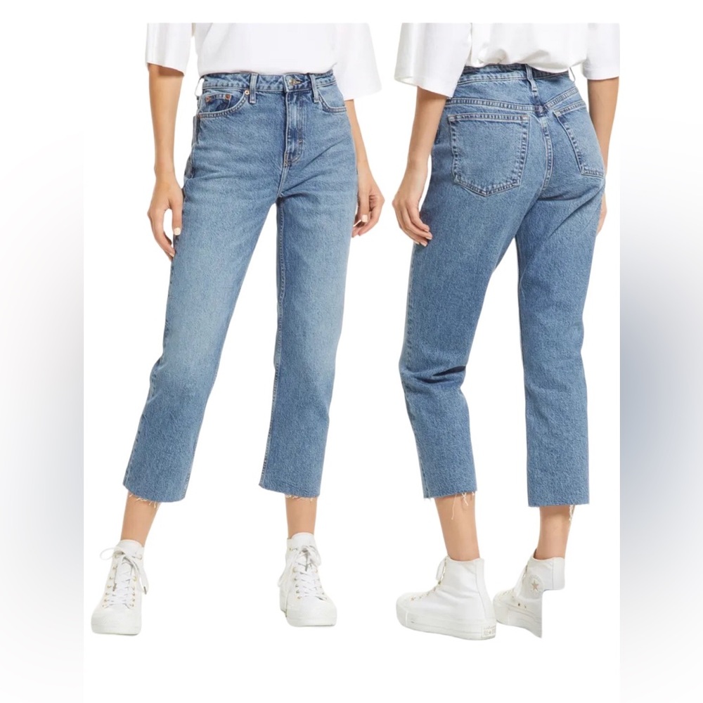 Top Shop, Women’s Raw Hem, Crop Straight Leg Denim Jeans, 100% Cotton,  Size 26